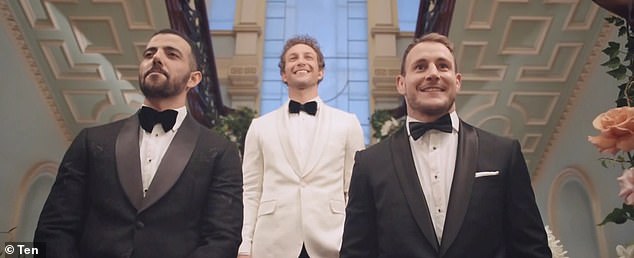 Additionally, The Bachelors and its various spin-offs, also hosted by Günsberg, also do not have dates for 2024 despite having been announced at the Upfronts. (Pictured from left to right: Wesley Senna Cortes, Ben Waddell and Luke Bateman of The Bachelors)