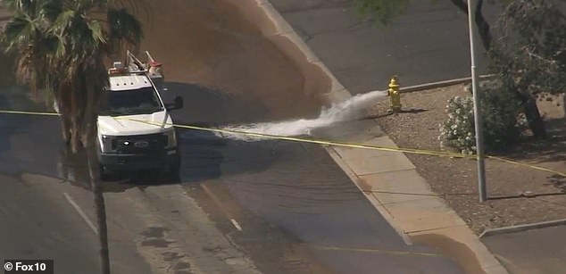 In the collision, one of the cars hit a fire hydrant that began spilling water onto the road and surrounding muddy terrain.