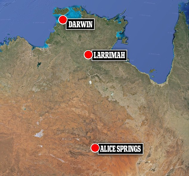 Larrimah, with a population of seven, is located 999 km north of Alice Springs and 498 km south of Darwin along the Stuart Highway.