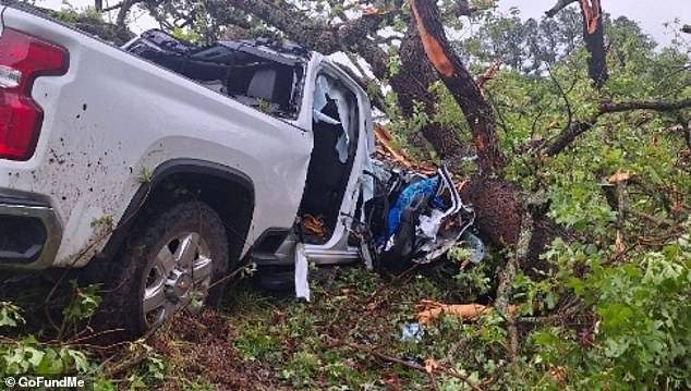 Wayne and Lindy Baker were driving to a friend's storm shelter Saturday with their son when an EF4 tornado picked up their truck and threw it into the trees.