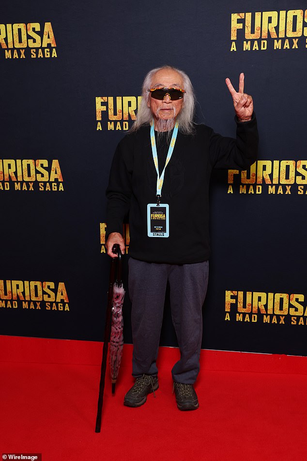 Activist Danny Lim flashed the peace sign as he left the Australian premiere of Furiosa: A Mad Max Saga on Thursday.