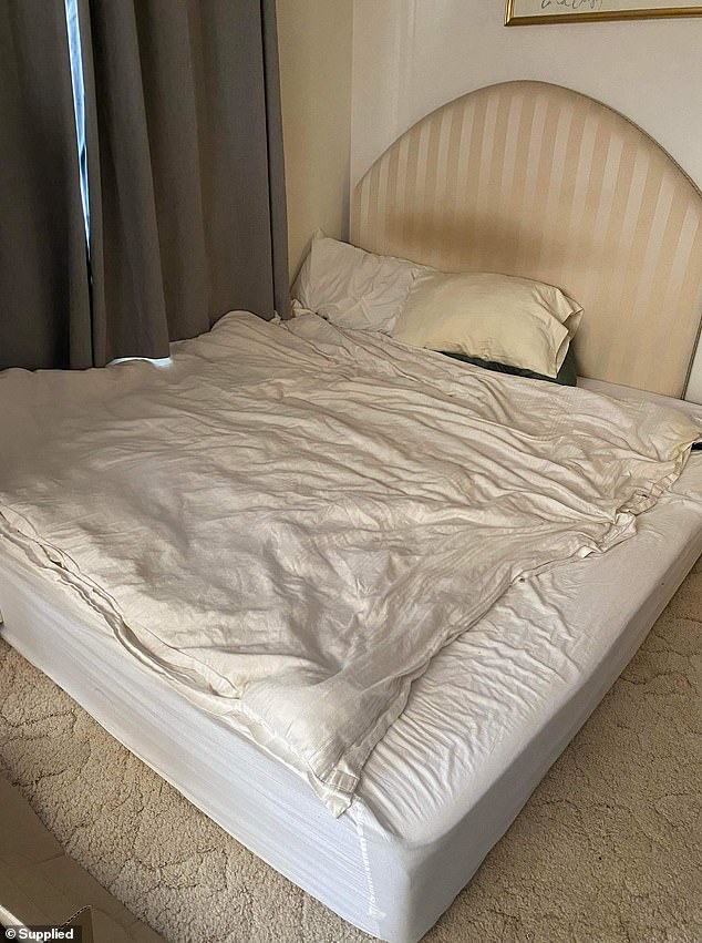 Kate never imagined that at age 40 she would be living with her mom and dad again and sharing a king-size mattress on the floor (pictured) with her two young children.