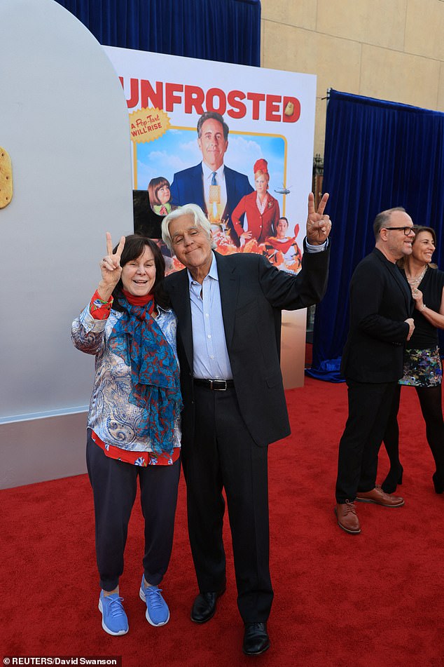 Jay Leno and his wife of nearly 44 years, Mavis Nicholson Leno, enjoyed a date night at the Hollywood premiere of the Netflix movie Unfrosted on Tuesday, three weeks after a Los Angeles County Superior Court judge granted guardianship in the midst of his dementia diagnosis.