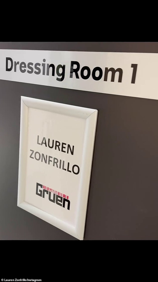 Elsewhere in the footage, the name 'Lauren Zonfrillo' is clearly seen labeled on her dressing room door. In the photo