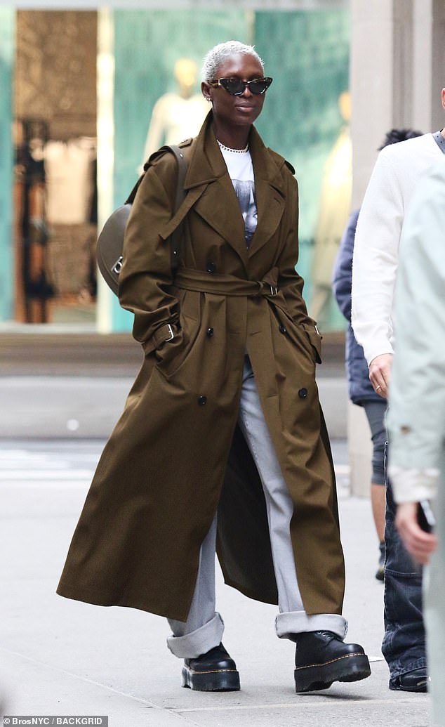 Jodie Turner-Smith represented her English heritage in a Burberry ensemble while strolling down Fifth Avenue in Midtown Manhattan on Sunday.