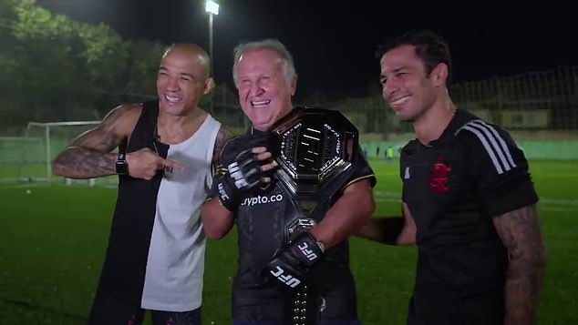 Jose Aldo and Alexandre Pantoja meet with Brazilian soccer legend
