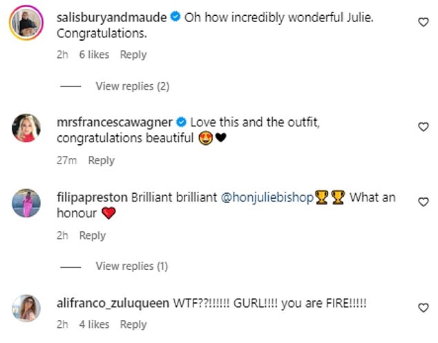 Fans of the 'Fashion Minister' flocked to her Instagram page to congratulate Julie on the honor and her impeccable fashion sense.