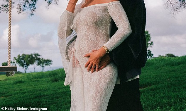 Tiffany has revealed that they were responsible for the couple's Forever bands (pictured), which feature a full circle of diamonds that caught the light as the couple cradled Hailey's baby bump.