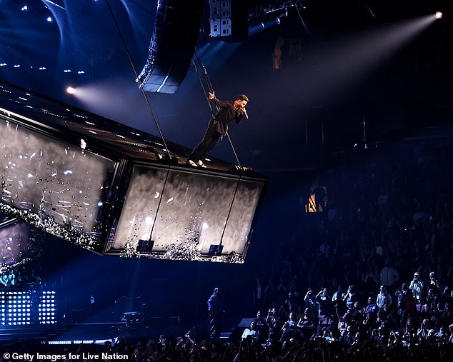 Justin Timberlake, 43, surprised his fans when he performed on a floating platform and remained standing even as the platform tilted during Monday's show in Vancouver.