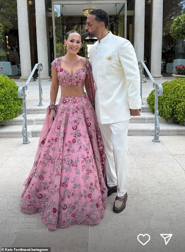 Rio and Kate Ferdinand dressed to impress in traditional Indian wedding outfits as they attended billionaire Umar Kamani and Nada Adelle's star-studded wedding in France.