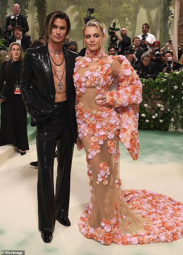 Kelsea Ballerini and her boyfriend Chase Stokes showed off their flesh as they arrived at the 2024 Met Gala in New York on Monday.