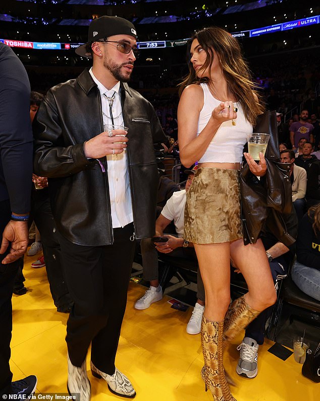 Kendall is currently single after her split from Bad Bunny in December, after a year of dating (seen on May 12, 2023 at a Lakers playoff game)