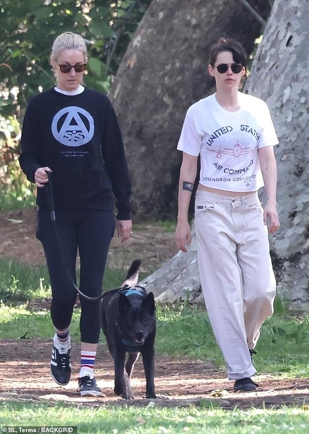 Kristen Stewart and her future wife Dylan Meyer enjoyed a walk with their dog in Los Angeles on Tuesday.