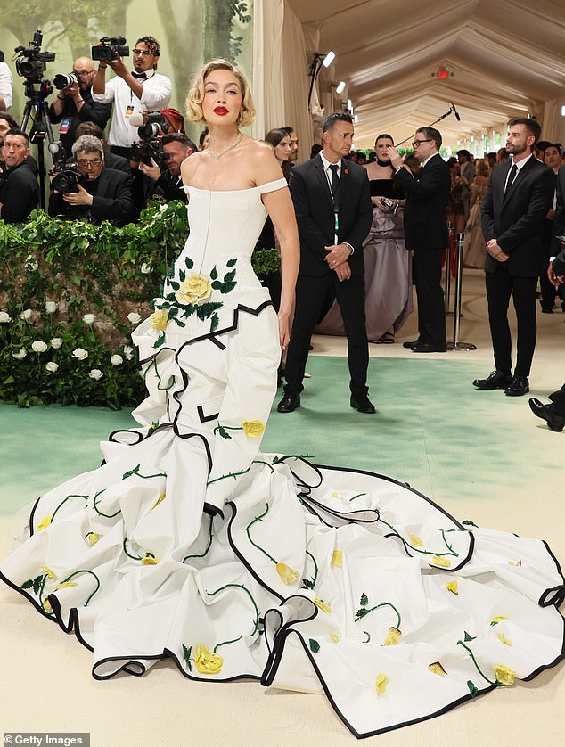 Meanwhile, model Gigi Hadid wore a Thom Browne dress with so many ruffles she could barely walk.