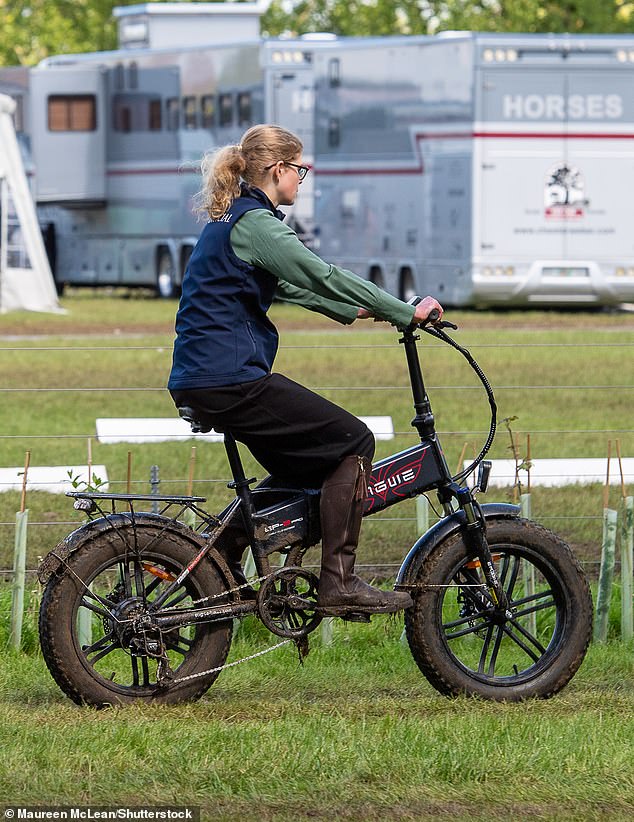 The royal, who is 16th in line to the throne, toured the countryside on an electric bike.