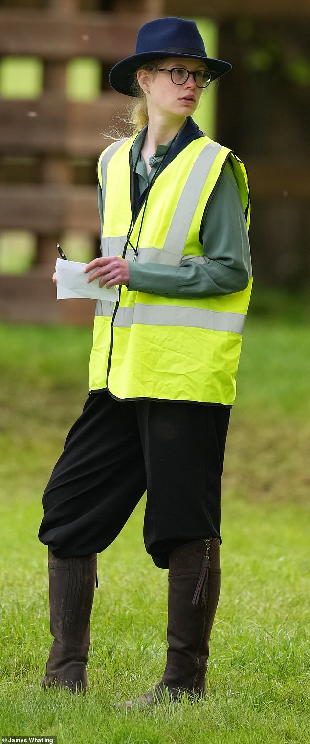 Lady Louise Windsor, 20, was spotted at the Royal Windsor Horse Show wearing a high-visibility vest as she took part in the festivities.