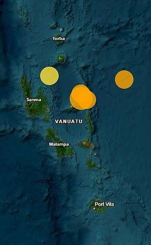 The earthquake (pictured) originated 95 kilometers from Luganville, located on the island of Espiritu Santo, at a depth of 15 kilometers.