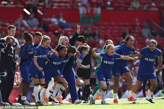 When the final whistle sounded, the Chelsea bench and coaching staff jumped onto the pitch to celebrate.