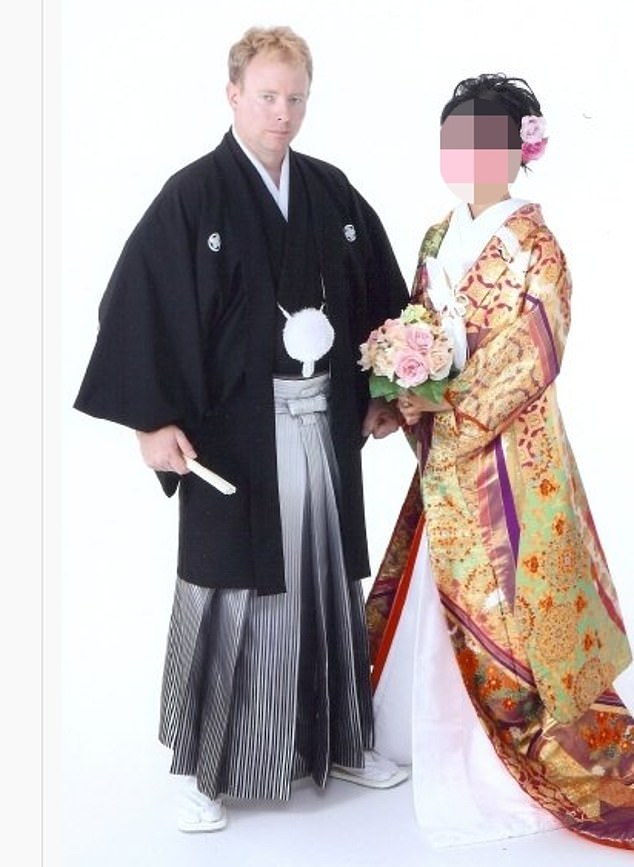Michael Meyden, 57, was released on $50,000 bail in March after being charged with multiple felonies when the 12-year-old boys tested positive for benzodiazepines at the hospital.  Pictured: Meyden at his 2008 wedding to his wife Yukiko Ishida, the couple filed for divorce in October.