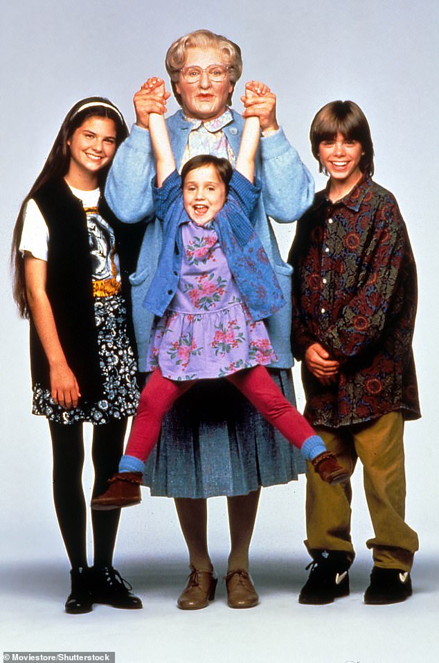 The former child stars played the Hillard siblings, Chris, Natalie and Lydia, in the 1993 film directed by Robin Williams and Sally Field (pictured with Williams).