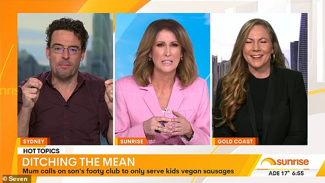 The Sunrise co-host, 56, appeared on a panel with Joe Hildebrand (left) and Cath Webber (right) to discuss the scandalous debate that has caused division nationally and in youth sports clubs.