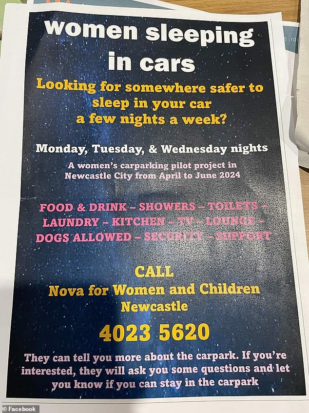 A notice advertising a secure car park where those fleeing domestic violence can sleep in the New South Wales city of Newcastle has sparked widespread shock and anger.