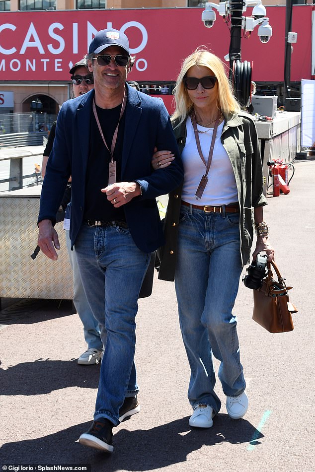 Patrick Dempsey linked arms with his beloved wife Jillian Fink as they attended the Monaco Historic Grand Prix in Monaco on Saturday.