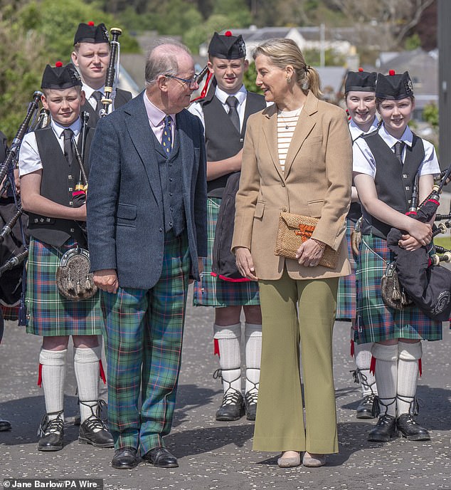 The Duchess was welcomed by Lord Lieutenant Patrick Marriott (pictured left) and members of the Southern Schools and Sutherland Caledonian pipe bands during the visit.