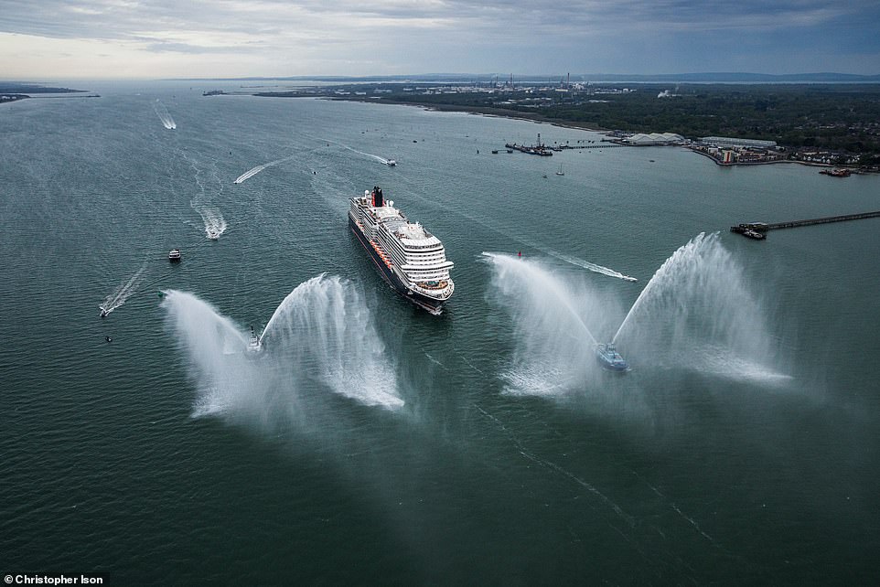 Cunard's new ship Queen Anne has entered UK waters for the first time, making a grand entrance to its home port of Southampton.