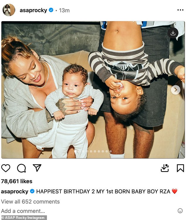 It's definitely a happy moment in Rihanna's life, as she and ASAP Rocky's son RZA turned two on Monday and the Harlem-bred rapper took to Instagram to mark the occasion with adorable, never-before-seen snaps.