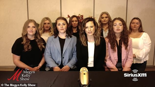 The lawsuit was filed against the Ohio-based KKG Fellowship and its president Mary Pat Rooney, by sisters Jaylyn Westenbroek, Hannah Holtmeier, Allison Coghan, Grace Choate, Madeline Ramar and Megan Kosar (all pictured with their attorney speaking to Megyn Kelly).