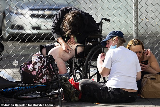 The Austin tech worker was stunned by his visit to the Bay Area, which is mired in a drug crisis. In the photo: Homeless people using drugs in the city in 2022