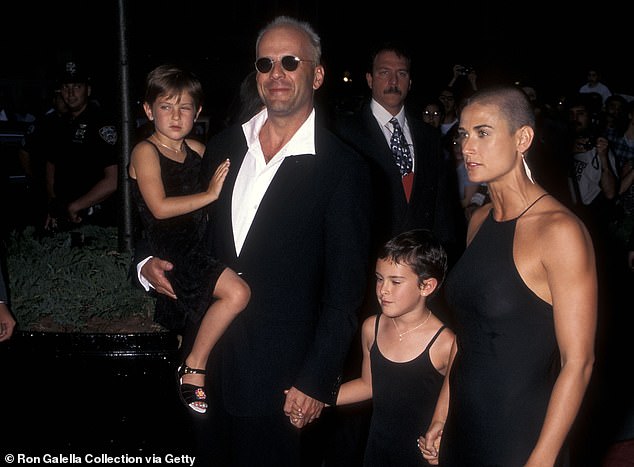 The couple married in November 1987 and divorced in October 2000, citing irreconcilable differences; Bruce, Demi, Scout and Rummer photographed on June 23, 1996 in New York City.