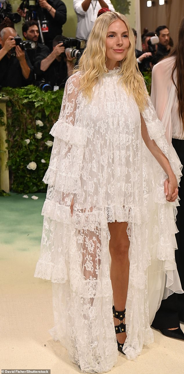 Earlier in the evening, Sienna wowed in a flowy white lace dress as she graced the carpet at the 2024 Met Gala.