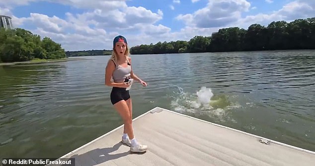 The cruel stunt, filmed by Reynolds' streamer friends and later shared on Reddit, shows the influencer encouraging the woman to jump into a lake before mocking her.