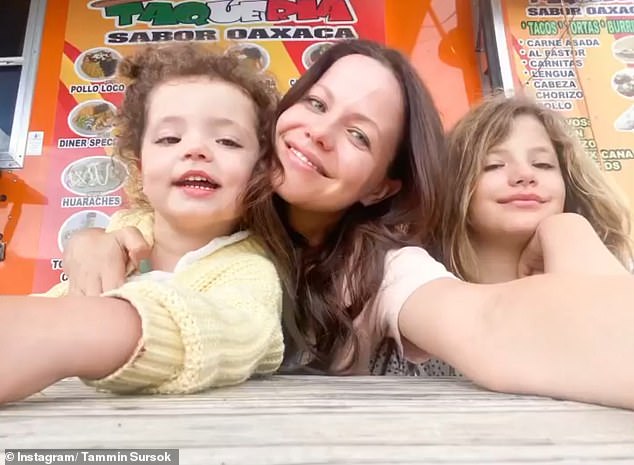 Tammin Sursok (centre) has issued an urgent warning to dog owners after her son was attacked at a dog park over the weekend.  In the photo with his daughters, Phoenix (right), 10, and Lennon (left), five.