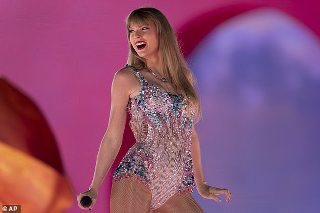 A Taylor Swift fan was left furious after Booking.com canceled the hotel room she booked to attend a concert before putting it back on sale for eight times the price. Pictured: Swift in 2023