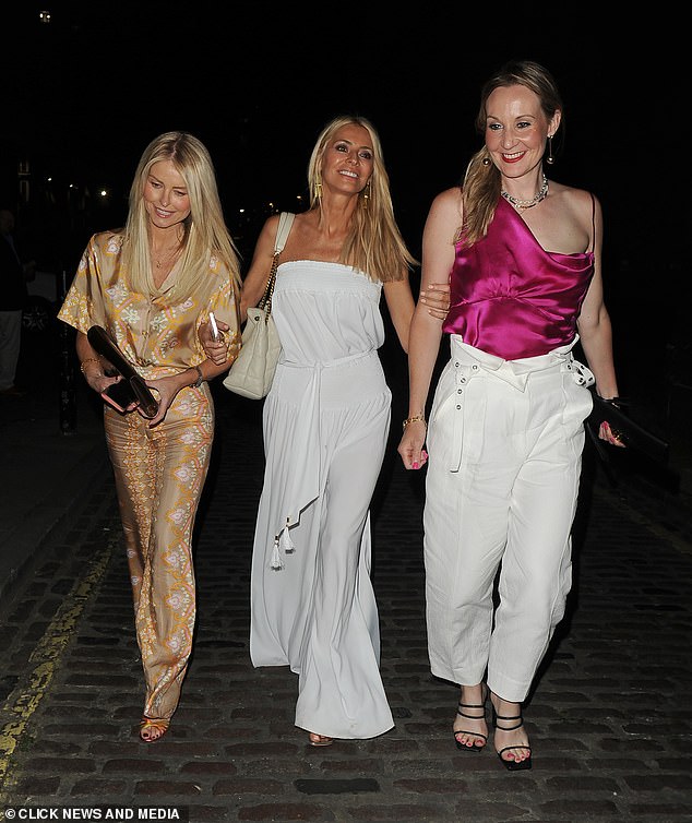 Tess Daly let her hair down on Sunday night as she enjoyed a fun-filled night with her friends at London's Chiltern Firehouse.