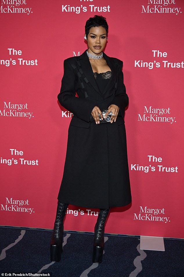 Teyana Taylor looked effortlessly cool in an all-black ensemble as she appeared on the red carpet at the King's Trust Global Gala on Thursday in New York City.