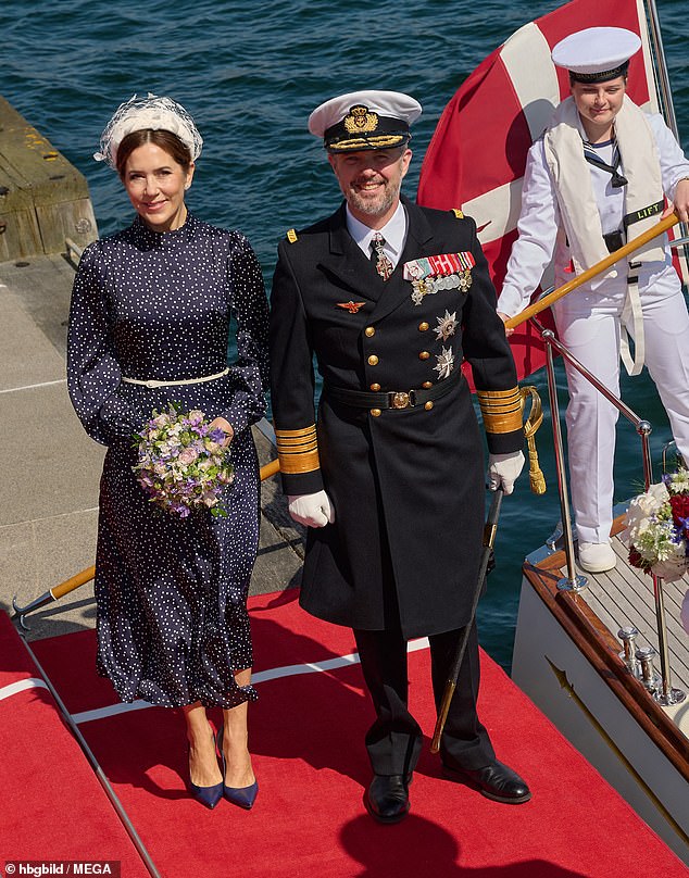 Queen Mary and King Frederick of Denmark beamed as they arrived at the port today to board the Royal Yacht Dannebrog.