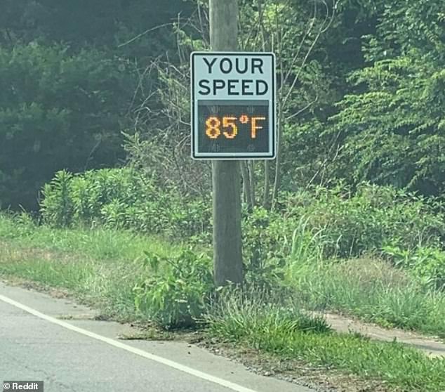 Road to hell!  This road sign, believed to be in the US, told drivers the outside temperature, rather than their speed.