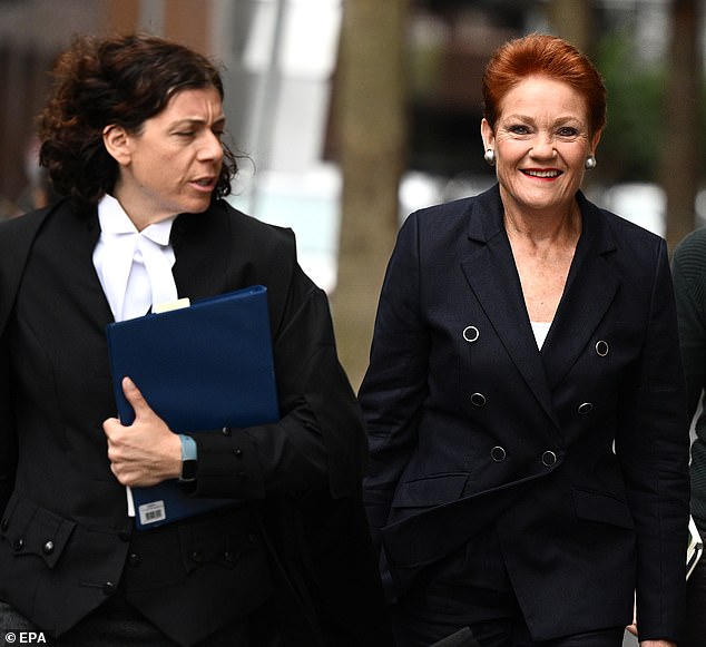 She is suing Pauline Hanson (pictured with her lawyer Sue Chrysanthou) for $150,000 in damages for what she claims was a racist tweet directed at her.