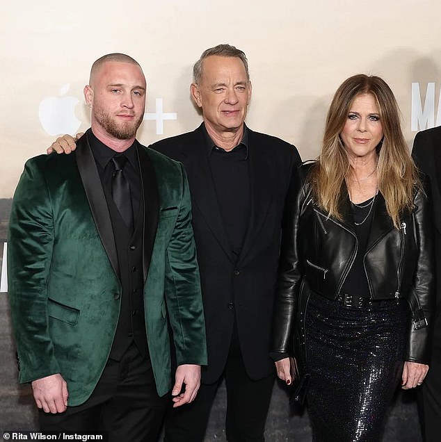 Chet with his parents Tom Hanks and Rita Wilson in an Instagram post Wilson shared