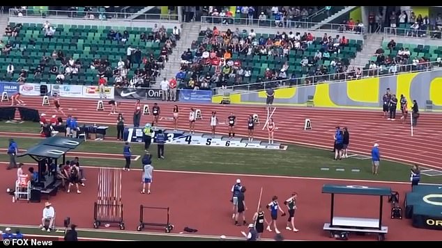 Gallagher was victorious in the 200m final on Saturday and was alongside six other girls when the result was announced.