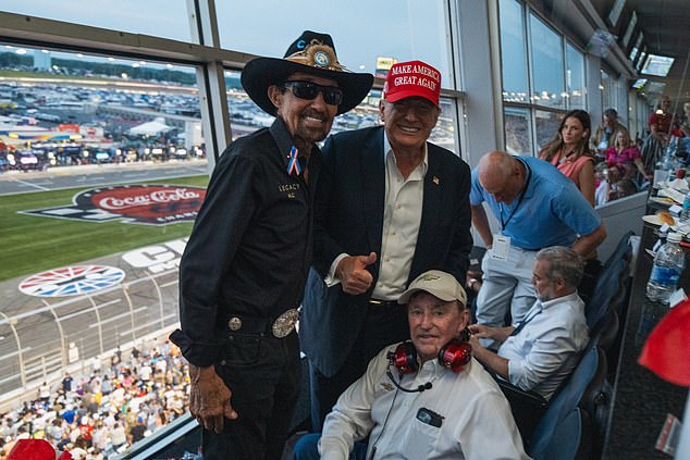 Trump posed alongside former American racing driver Richard Petty (left) at the race.