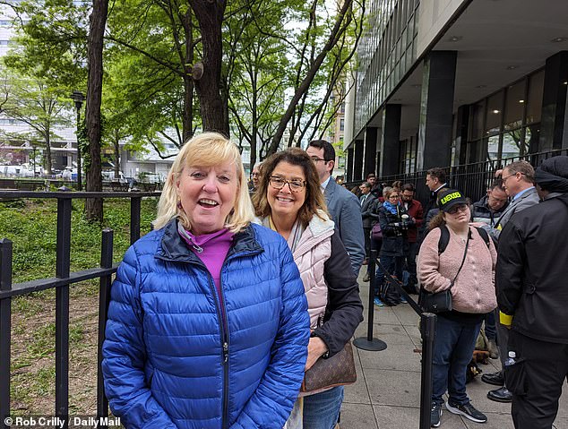 Susan Koch (left) and Marianne Fortunato woke up at 3 a.m. to make sure they got good spots at the front of the line for public seats in the courtroom to watch Donald Trump's secret trial.
