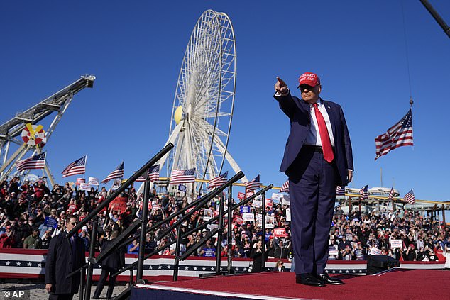 The presumptive Republican nominee peppered his speech with references to the Jersey Shore, while speaking in front of a large Ferris wheel and other amusement park attractions.