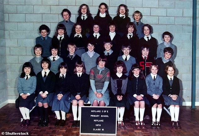 This now famous actor (pictured top right in the back row) can be seen in his school photograph from Hoylake Church of England Primary School in 1979.