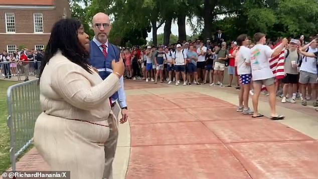 University of Mississippi students mocked a black protester with racist monkey noises and shouts of 'Lizzo' during an embarrassing confrontation with pro-Palestinian protesters.