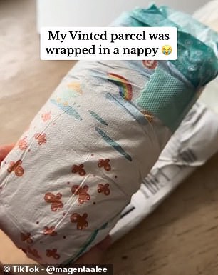 A customer received a purse wrapped in a diaper (pictured)